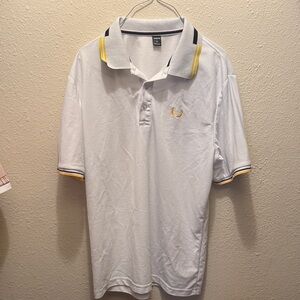 White Polo Shirt with Yellow Accents